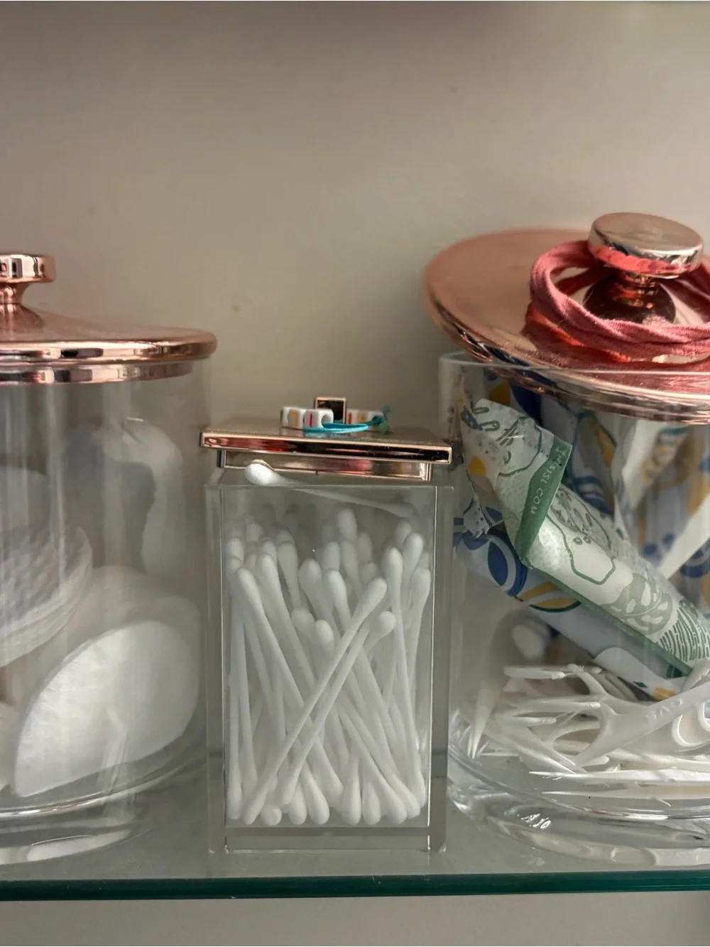 3 Acrylic Bathroom Canister with Rose Gold Lid
